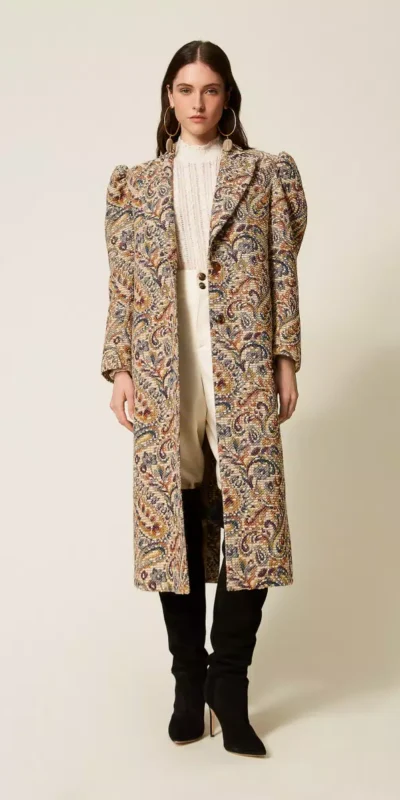 Vintage Paisley Jacquard Long Coat