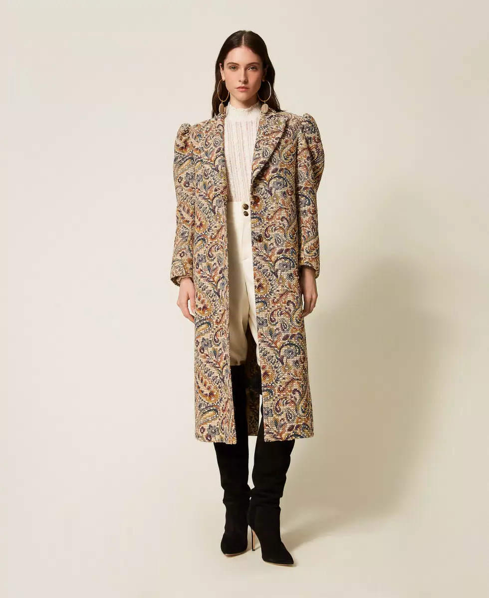 Vintage Paisley Jacquard Long Coat