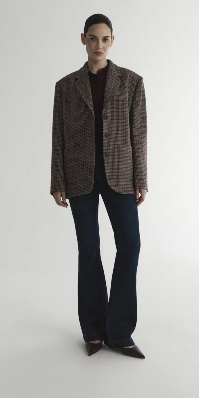 Vintage Plaid Relaxed-Fit Blazer