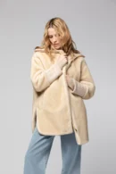 Cream Beige Zip-Front Faux Fur Jacket