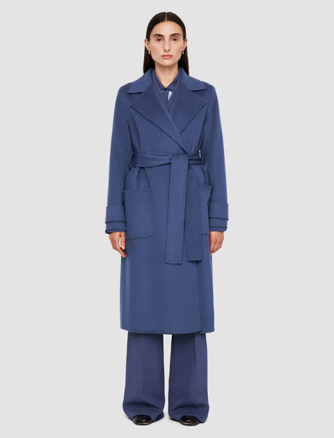 Blue Belted Double-Faced Cashmere Coat
