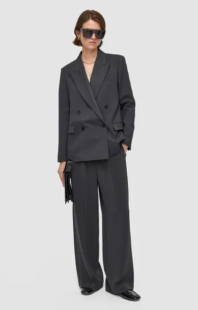 Charcoal Grey Double-Breasted Blazer