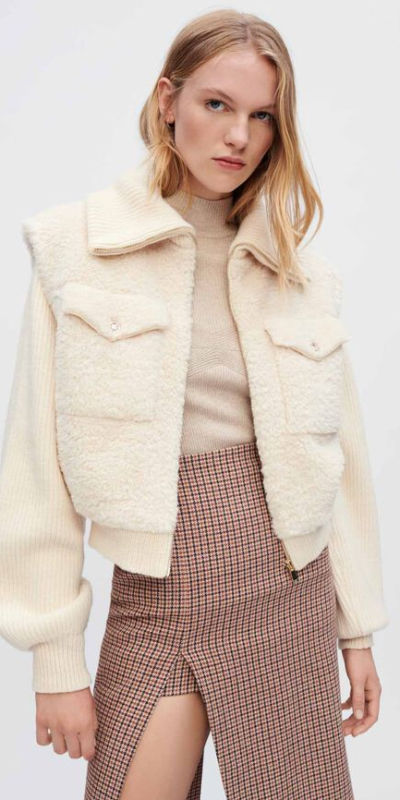 Teddy Fleece-Panel Knit Jacket